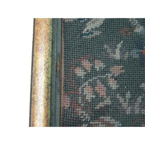 Medieval Lady Falconer Needlepoint Art In Antique Gold Frame GUC - Picture 12 of 16